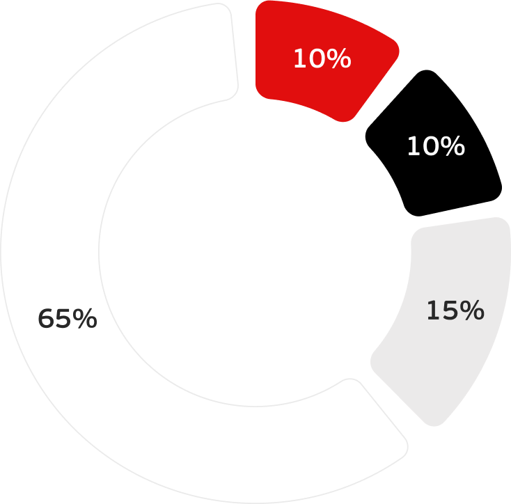 Color ratio distribution chart (65%, 15%, 10%, 10%)