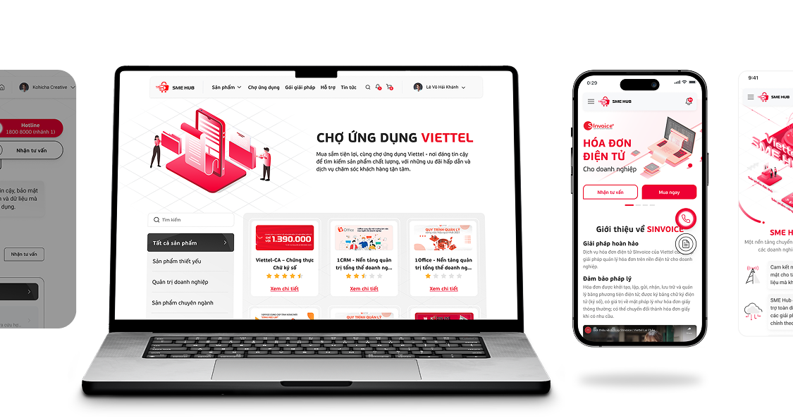 SMEHub website and smartphone app screens mockup showcase